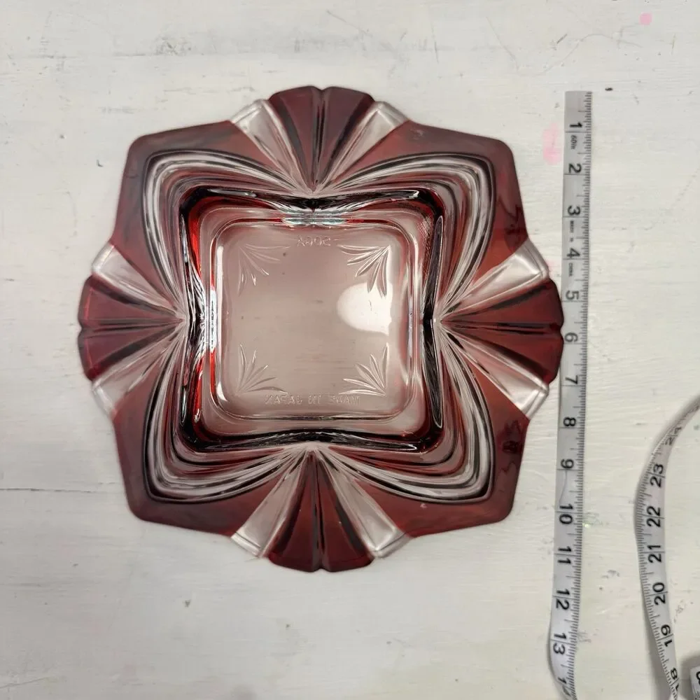 Fifth Avenue Ruby Red Crystal Large Serving Bowl SOGA Japan Cut to Clear Square